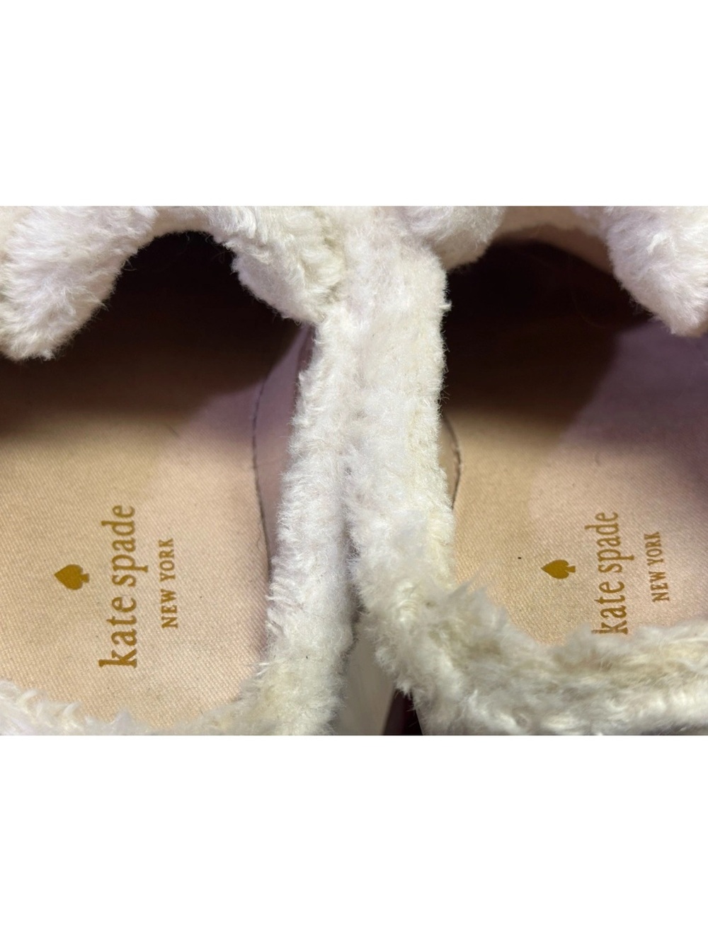 Kate Spade Fez Mule Faux Fur Wht Large Logo Leather Slip On Shoes Women Size 9B - Picture 7 of 9